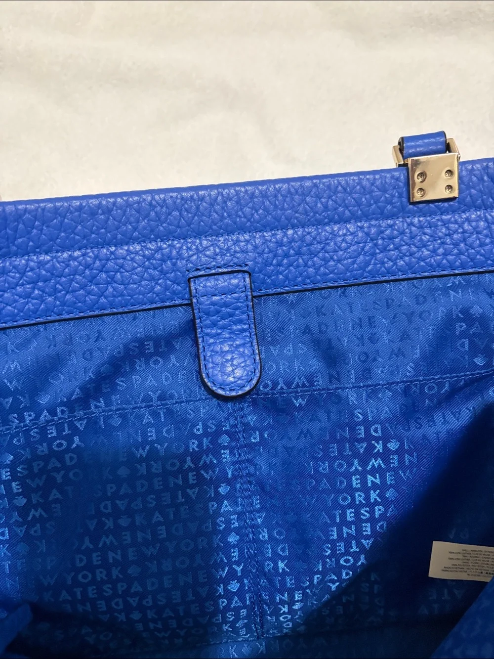 kate spade Royal Blue Pebbled Leather Tote with Gold Hardware